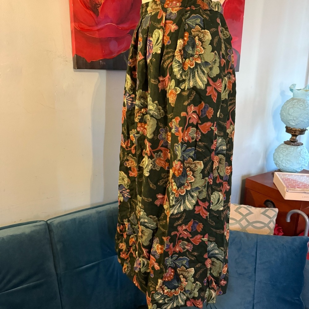 Vintage 90s USA ORVIS Women's Floral Pleated Skirt Autumn Shades Size 10/12 - Picture 3 of 8